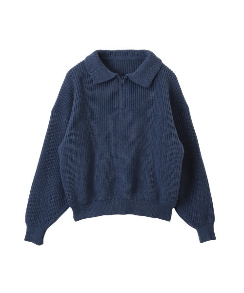 and per seジッパー付きニットMサイズ（ネイビー） CAMBIO セーター ニット mn2800- ハイネックハーフジップニット