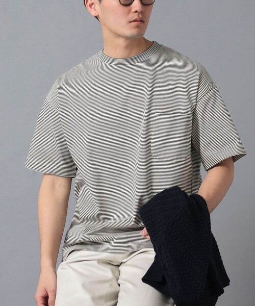 *A VONTADE ボーダー ポケットTシャツ L グレー×ネイビー A VONTADE tシャツ *A / ミニボーダー ポケットTシャツ メンズ