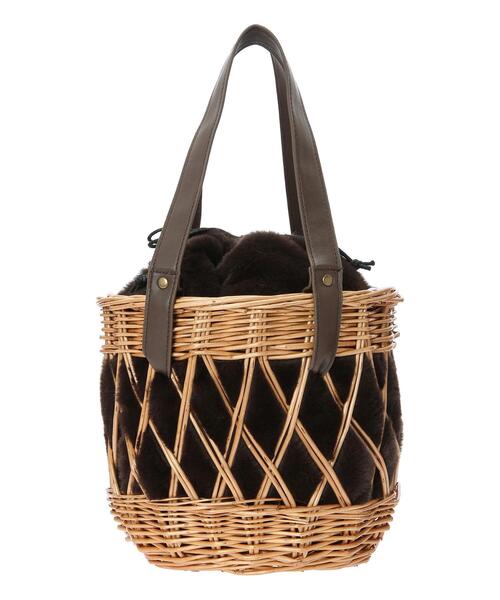 Samansa Mos2(サマンサ モスモス)の「ファー巾着カゴバッグ(ハンドバッグ・レディース・ブラウン/ベージュ・F)」の7枚目の写真
