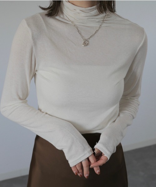 Reurie'(レウリィ)の「ウールミックスタートルトップ / wool mix turtle top シアータートル ウール混 レイヤード タートルネック(ニット/セーター・レディース・アイボリー/グレー・FREE)」の5枚目の写真