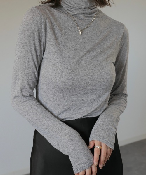 Reurie'(レウリィ)の「ウールミックスタートルトップ / wool mix turtle top シアータートル ウール混 レイヤード タートルネック(ニット/セーター・レディース・アイボリー/グレー・FREE)」の8枚目の写真