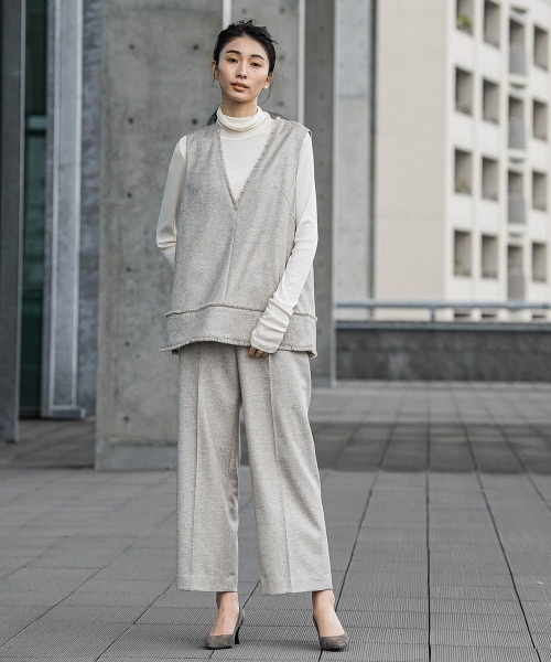 la.f…(ラエフ)の「【セットアップ可/目的対応】華やかラメツィードストレッチパンツ(スラックス・レディース・ダークネイビー/ベージュ系その他・9号/11号/7号)」の1枚目の写真
