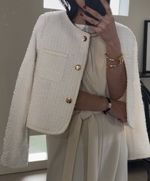 ULEULA | 金釦ノーカラーツイードジャケット(ノーカラージャケット)