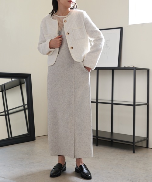 ULEULA（ウルア）の「金釦ノーカラーツイードジャケット（ノーカラージャケット・レディース・ブラック/アイボリー・FREE）」の10枚目の写真
