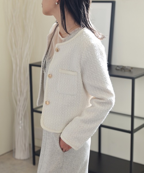 ULEULA（ウルア）の「金釦ノーカラーツイードジャケット（ノーカラージャケット・レディース・ブラック/アイボリー・FREE）」の7枚目の写真