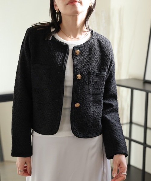 ULEULA（ウルア）の「金釦ノーカラーツイードジャケット（ノーカラージャケット・レディース・ブラック/アイボリー・FREE）」の16枚目の写真