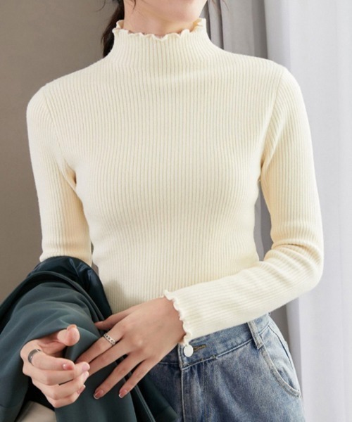 Miniministore(ミニミニストア)の「【裏起毛】ニットトップス レディース 暖かい(ニット/セーター・レディース・ブラック/ライトベージュ/ホワイト/ダークベージュ/ブラウン/グレー/ダークグレー・L)」の13枚目の写真