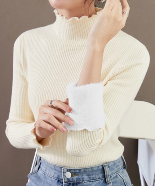 Miniministore(ミニミニストア)の「【裏起毛】ニットトップス レディース 暖かい(ニット/セーター・レディース・ブラック/ライトベージュ/ホワイト/ダークベージュ/ブラウン/グレー/ダークグレー・L)」の14枚目の写真
