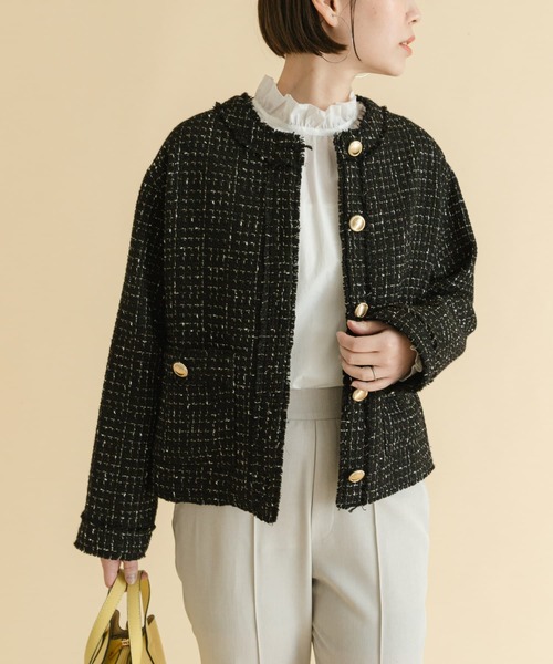 F by ROSSO（エフバイロッソ）の「『LEE3月号掲載』F by ROSSO　ツイードノーカラージャケット（ノーカラージャケット・レディース・オフホワイト/ブラック・36/38）」の3枚目の写真