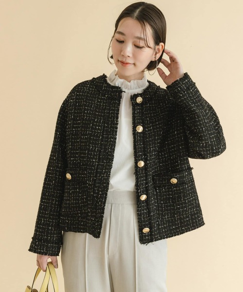 F by ROSSO（エフバイロッソ）の「『LEE3月号掲載』F by ROSSO　ツイードノーカラージャケット（ノーカラージャケット・レディース・オフホワイト/ブラック・36/38）」の4枚目の写真