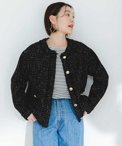 F by ROSSO（エフバイロッソ）の「『LEE3月号掲載』F by ROSSO　ツイードノーカラージャケット（ノーカラージャケット・レディース・オフホワイト/ブラック・36/38）」の14枚目の写真