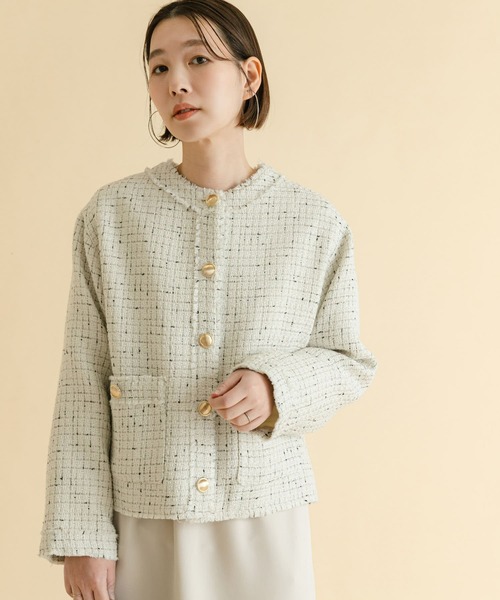 F by ROSSO（エフバイロッソ）の「『LEE3月号掲載』F by ROSSO　ツイードノーカラージャケット（ノーカラージャケット・レディース・オフホワイト/ブラック・36/38）」の22枚目の写真