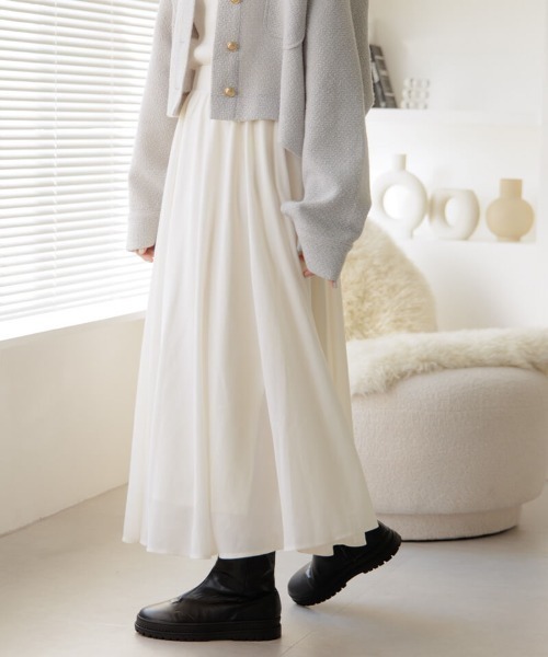 flower（フラワー）の「フローイングギャザースカート（スカート・レディース・アイボリー/ブラック・FREE）」の10枚目の写真