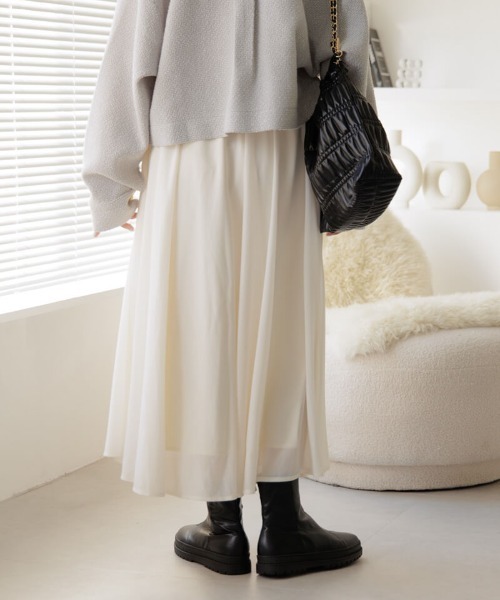 flower（フラワー）の「フローイングギャザースカート（スカート・レディース・アイボリー/ブラック・FREE）」の9枚目の写真