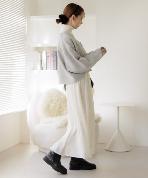 flower（フラワー）の「フローイングギャザースカート（スカート・レディース・アイボリー/ブラック・FREE）」の6枚目の写真