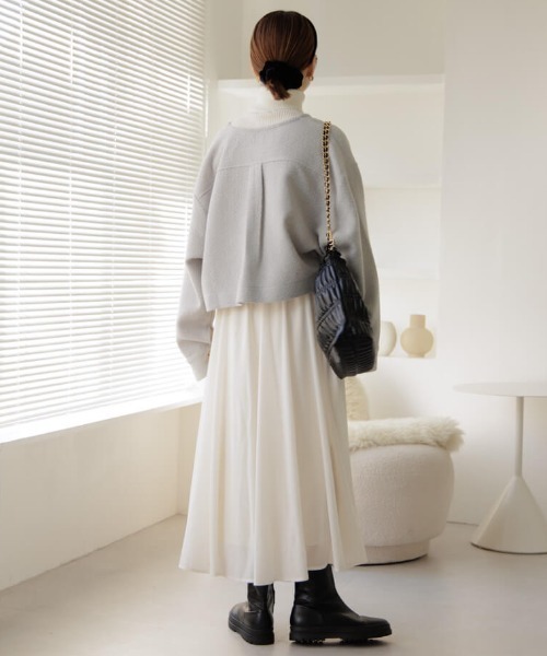 flower（フラワー）の「フローイングギャザースカート（スカート・レディース・アイボリー/ブラック・FREE）」の4枚目の写真