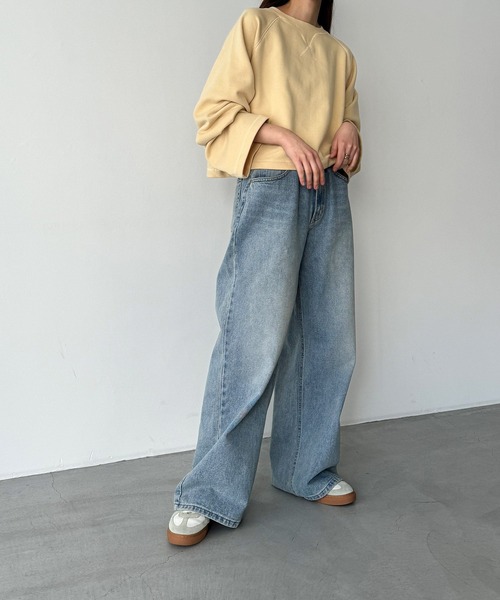 CANAL JEAN(キャナルジーン)の「RED CHOP WORKS 裏毛クロップドトレーナー(スウェット・レディース・イエロー/ホワイト/ヘザーグレー・ONE SIZE)」の12枚目の写真