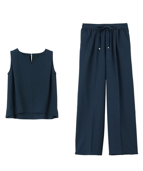 RANAN（ラナン）の「ひんやり！キーネックブラウス×パンツセットアップ（その他パンツ・レディース・ベージュ/ネイビー・M/L/LL）」の13枚目の写真