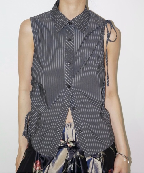 musubore(ムスボレ)の「asymmetry shirring ribbon BL / アシンメトリーリボンブラウス(シャツ/ブラウス・レディース・ブラック/ホワイト/ブルー・FREE)」の16枚目の写真