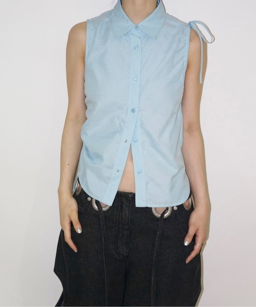 musubore(ムスボレ)の「asymmetry shirring ribbon BL / アシンメトリーリボンブラウス(シャツ/ブラウス・レディース・ブラック/ホワイト/ブルー・FREE)」の10枚目の写真