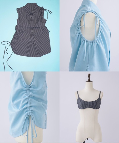 musubore(ムスボレ)の「asymmetry shirring ribbon BL / アシンメトリーリボンブラウス(シャツ/ブラウス・レディース・ブラック/ホワイト/ブルー・FREE)」の22枚目の写真