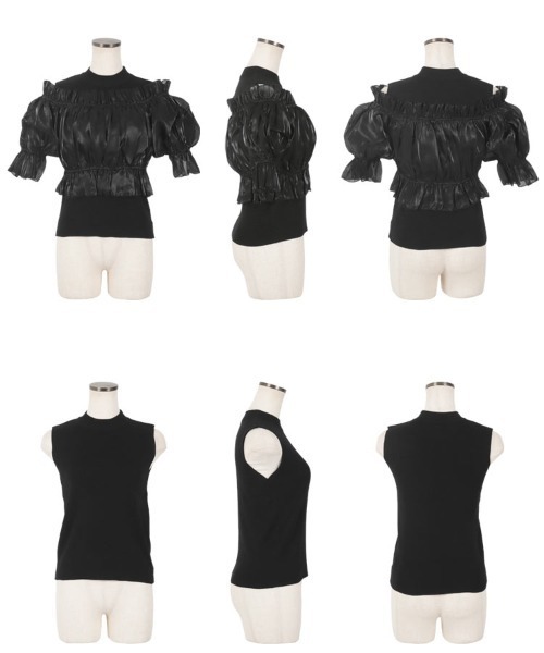 KOBE LETTUCE（コウベレタス）の「オーガンジーオフショルブラウス×ノースリーブニットトップスセット（シャツ/ブラウス・レディース・ブラック/オフホワイト・M）」の9枚目の写真