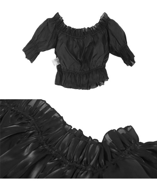 KOBE LETTUCE（コウベレタス）の「オーガンジーオフショルブラウス×ノースリーブニットトップスセット（シャツ/ブラウス・レディース・ブラック/オフホワイト・M）」の10枚目の写真