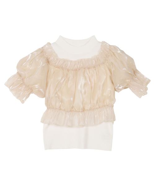 KOBE LETTUCE（コウベレタス）の「オーガンジーオフショルブラウス×ノースリーブニットトップスセット（シャツ/ブラウス・レディース・ブラック/オフホワイト・M）」の13枚目の写真