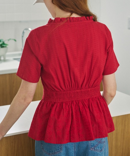 idem(イデム)の「peplum cotton blouse/コットンペプラムブラウス(シャツ/ブラウス・レディース・レッド/オフホワイト・FREE)」の10枚目の写真