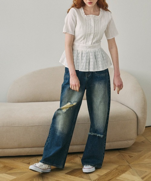 idem(イデム)の「peplum cotton blouse/コットンペプラムブラウス(シャツ/ブラウス・レディース・レッド/オフホワイト・FREE)」の18枚目の写真