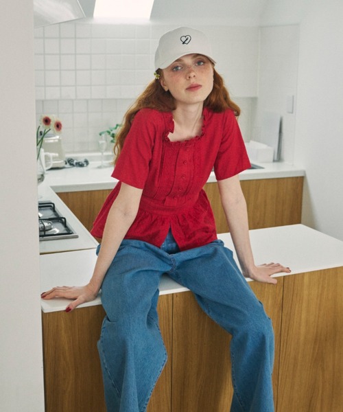 idem(イデム)の「peplum cotton blouse/コットンペプラムブラウス(シャツ/ブラウス・レディース・レッド/オフホワイト・FREE)」の14枚目の写真
