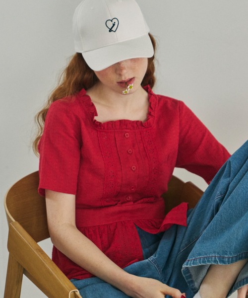 idem(イデム)の「peplum cotton blouse/コットンペプラムブラウス(シャツ/ブラウス・レディース・レッド/オフホワイト・FREE)」の12枚目の写真