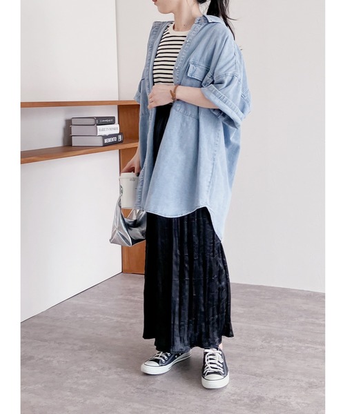 reca（レカ）の「半袖デニムシャツ（シャツ/ブラウス・レディース・ブルー/ブラック・FREE）」の12枚目の写真