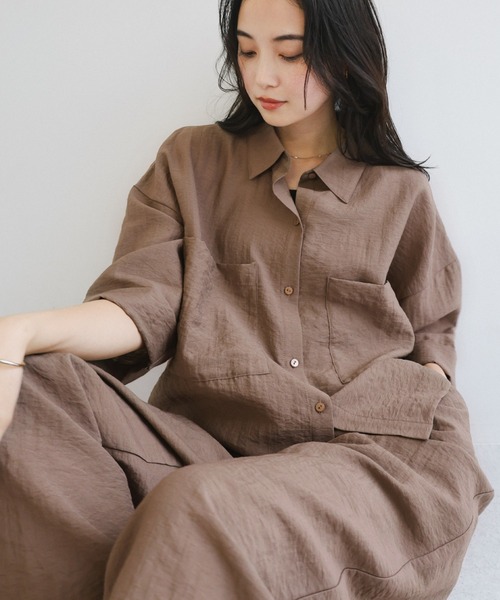 セール】【新色追加】ショート丈リネンブレンドシアーシャツブラウス
