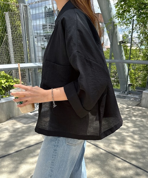 andme（アンドミー）の「【新色追加】ショート丈リネンブレンドシアーシャツブラウス（シャツ/ブラウス・レディース・ブラウン/ライトベージュ/ブラック/モカ・L/M）」の8枚目の写真