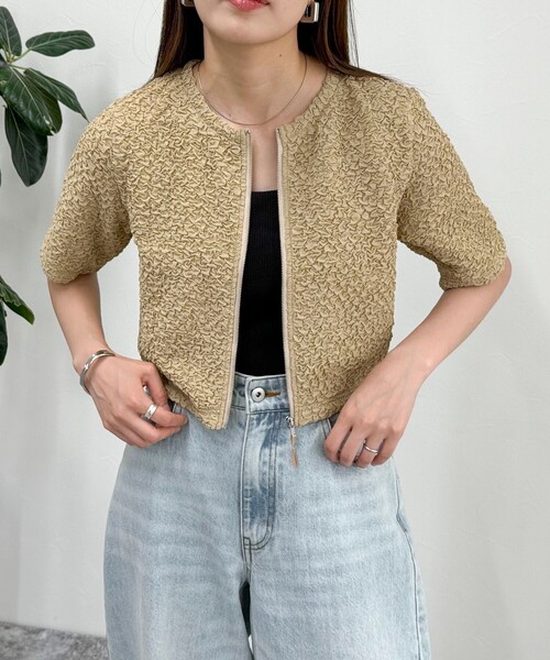 fredy emue(フレディエミュ)の「ポコポコZIP半袖カーディガン(カーディガン/ボレロ・レディース・アイボリー/ブラック/ベージュ・38)」の19枚目の写真