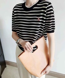frunco | 【ZOZO限定】ワンポイントリボンボーダートップス(Tシャツ/カットソー)