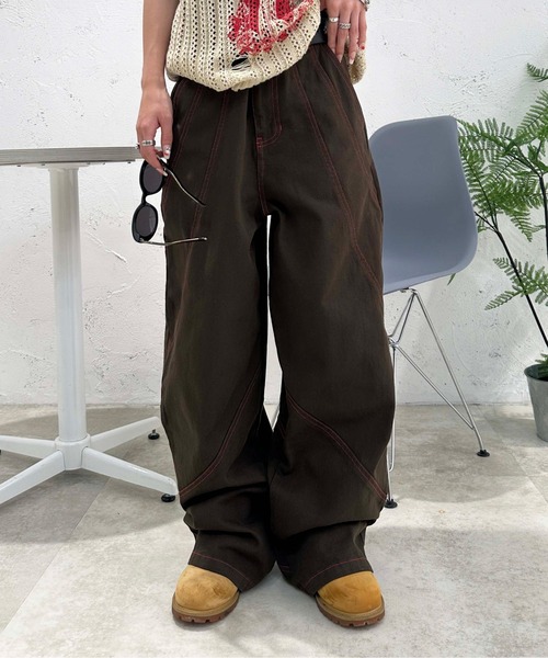 セール】切り替えデザイン配色ステッチパンツ（その他パンツ