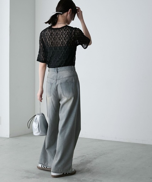 【全4色】レースアップ半袖カットソー　アイボリー ベージュ スカイブルー ブラック【strap-h25071001top】( mja )(250714)シ ショルダーレースアップカットトップス｜WOMEN｜250HAF80-405F