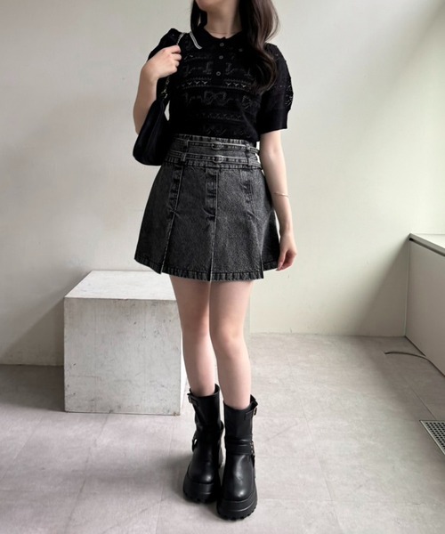 one after another NICE CLAUP（ワンアフターアナザーナイスクラップ）の「リボンジャガードニットポロ（ポロシャツ・レディース・ピンク/オフホワイト/ブラック・FREE）」の17枚目の写真