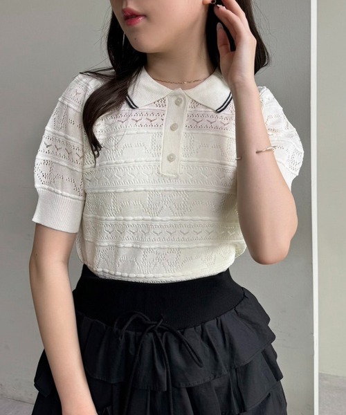 one after another NICE CLAUP（ワンアフターアナザーナイスクラップ）の「リボンジャガードニットポロ（ポロシャツ・レディース・ピンク/オフホワイト/ブラック・FREE）」の15枚目の写真