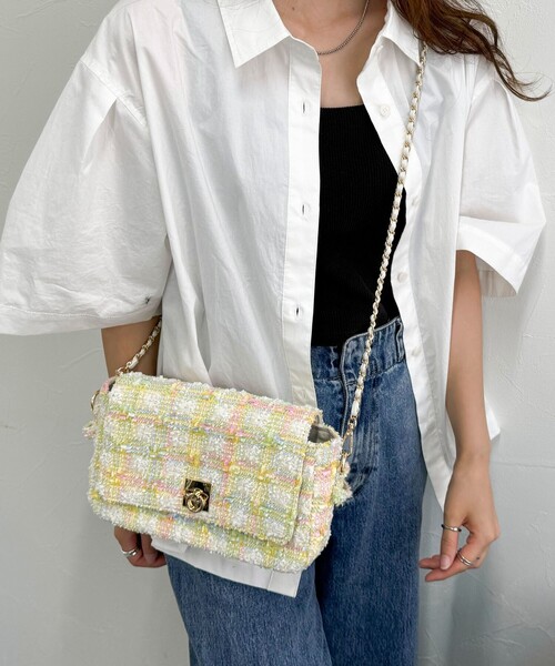 fredy emue（フレディエミュ）の「ツィードフラップバッグ（ショルダーバッグ・レディース・ホワイト系その他/ブラック系その他・FREE）」の6枚目の写真