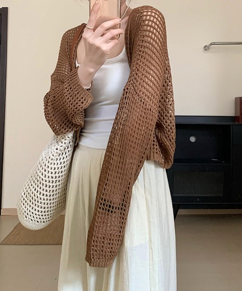 aimoha（アイモハ）の「軽やかなショート丈メッシュカーディガン (SS)（カーディガン/ボレロ・レディース・ブラック/チョコ/ライトブルー/ホワイト/グリーン・FREE）」の4枚目の写真