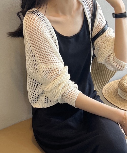 aimoha（アイモハ）の「軽やかなショート丈メッシュカーディガン (SS)（カーディガン/ボレロ・レディース・ブラック/チョコ/ライトブルー/ホワイト/グリーン・FREE）」の2枚目の写真