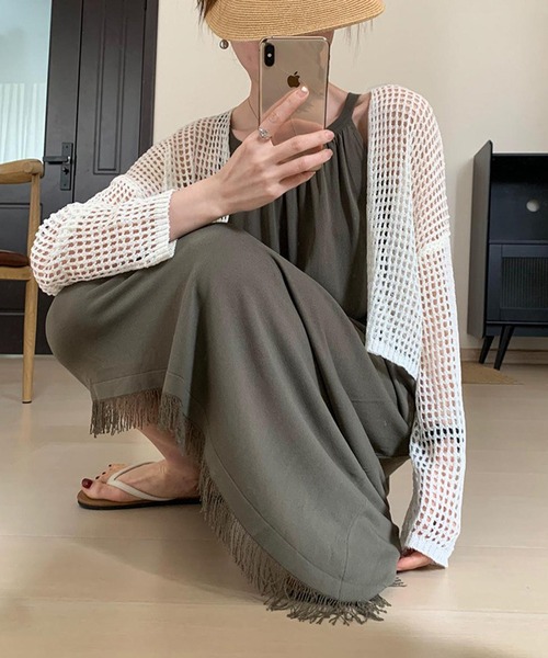 aimoha（アイモハ）の「軽やかなショート丈メッシュカーディガン (SS)（カーディガン/ボレロ・レディース・ブラック/チョコ/ライトブルー/ホワイト/グリーン・FREE）」の7枚目の写真