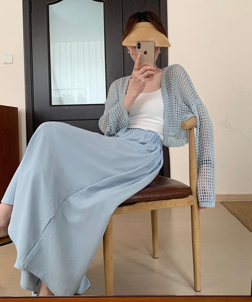 aimoha（アイモハ）の「軽やかなショート丈メッシュカーディガン (SS)（カーディガン/ボレロ・レディース・ブラック/チョコ/ライトブルー/ホワイト/グリーン・FREE）」の8枚目の写真