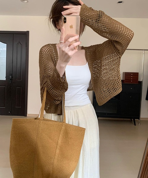 aimoha（アイモハ）の「軽やかなショート丈メッシュカーディガン (SS)（カーディガン/ボレロ・レディース・ブラック/チョコ/ライトブルー/ホワイト/グリーン・FREE）」の9枚目の写真