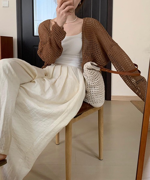 aimoha（アイモハ）の「軽やかなショート丈メッシュカーディガン (SS)（カーディガン/ボレロ・レディース・ブラック/チョコ/ライトブルー/ホワイト/グリーン・FREE）」の10枚目の写真