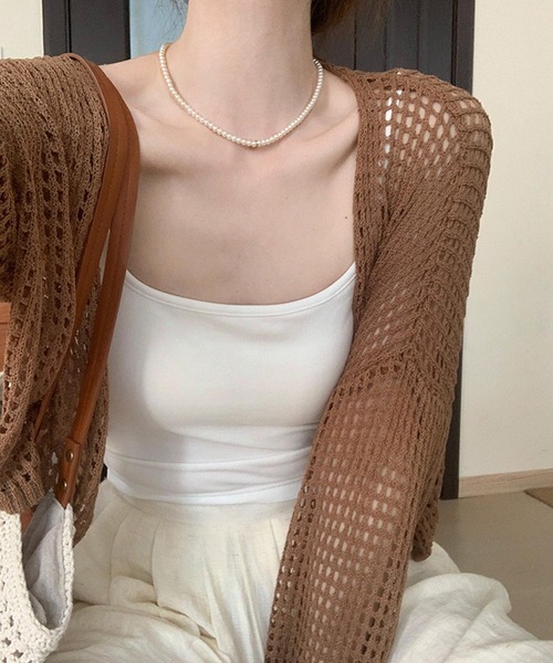 aimoha（アイモハ）の「軽やかなショート丈メッシュカーディガン (SS)（カーディガン/ボレロ・レディース・ブラック/チョコ/ライトブルー/ホワイト/グリーン・FREE）」の11枚目の写真