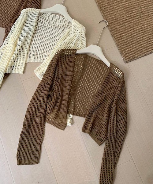 セール】軽やかなショート丈メッシュカーディガン（カーディガン